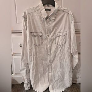 “Zara Man” Pearl Snap White Jean Shirt | XL